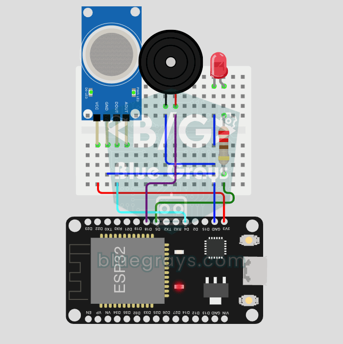 Alarma de detector de gas/humo ESP32 MQ-2 - Circuit
