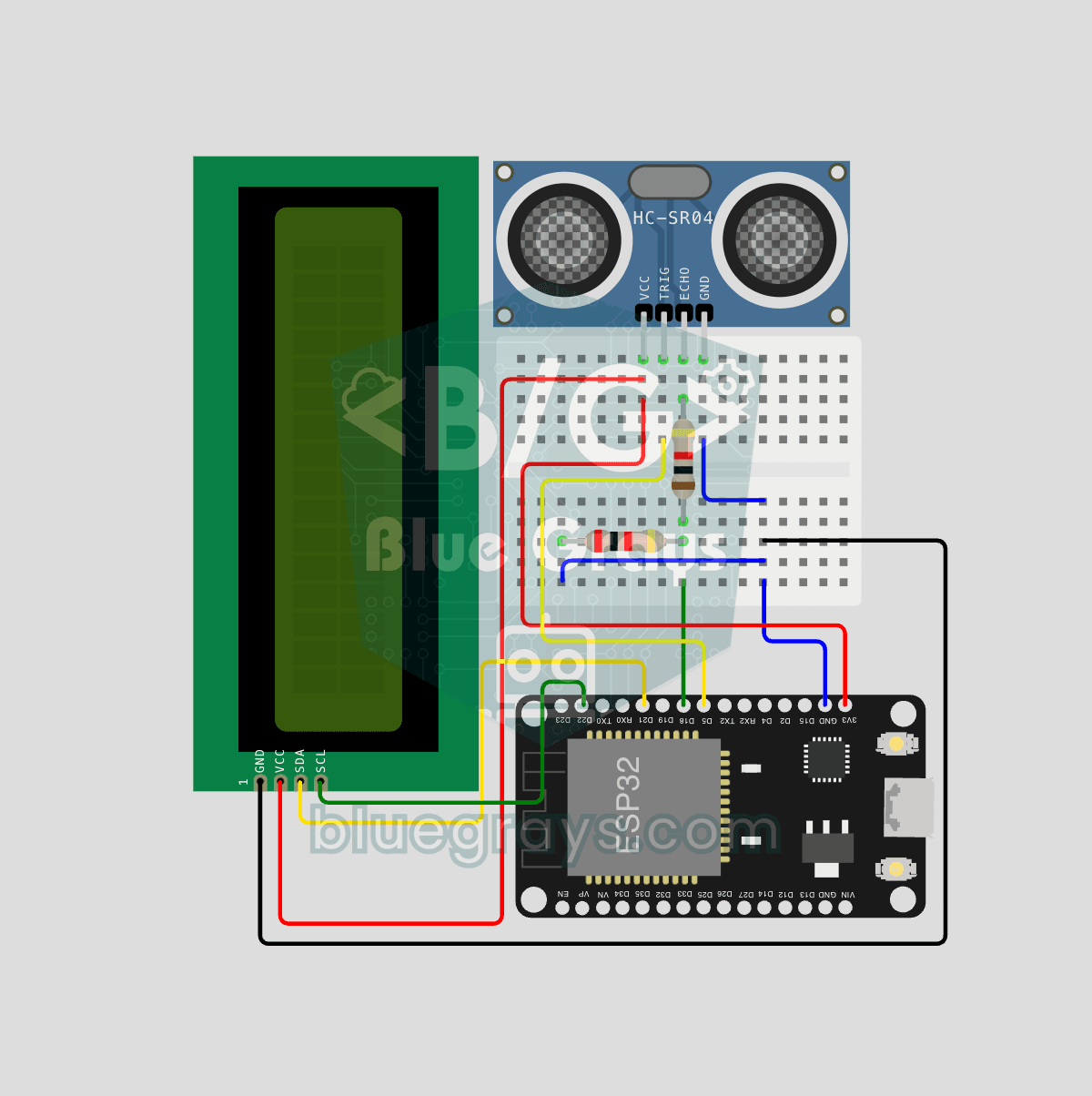 ESP32 HC-SR04 Ultrasonic Distance Sensor - Circuit