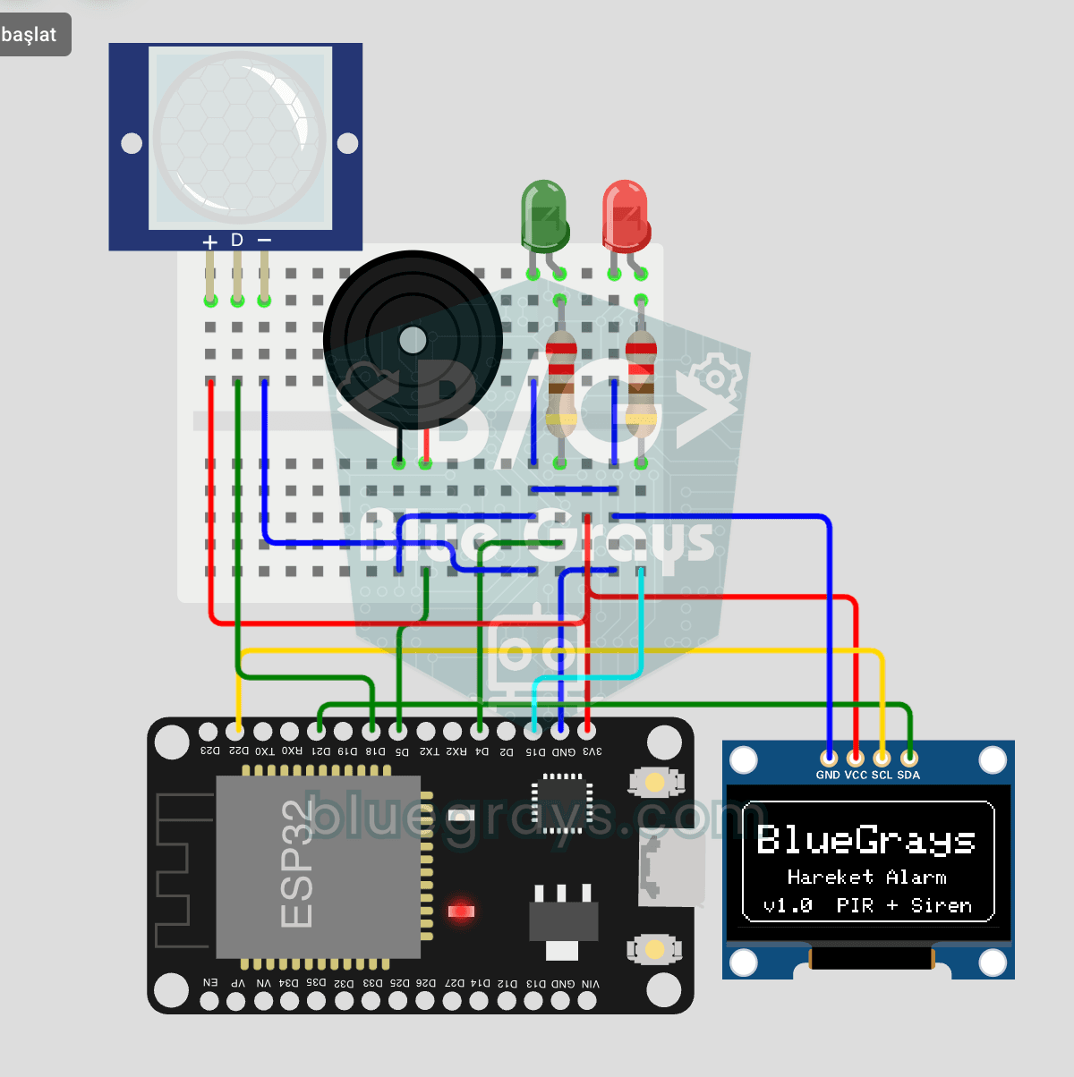 ESP32 Bewegungsalarmsystem (PIR + Buzzer + LED + Telegram)