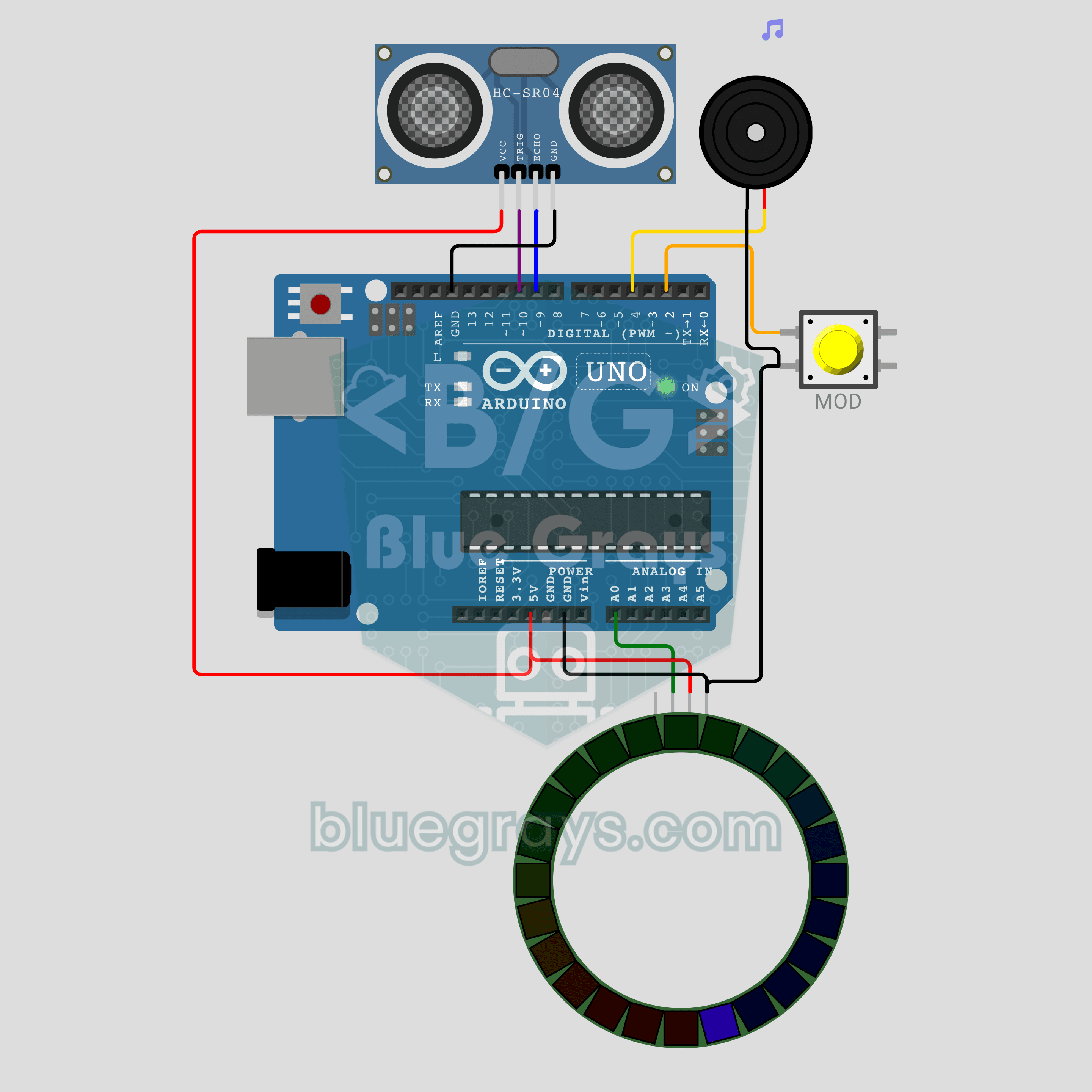 Theremín Ultrasónico con Arduino (HC-SR04 + Anillo NeoPixel + Zumbador)
